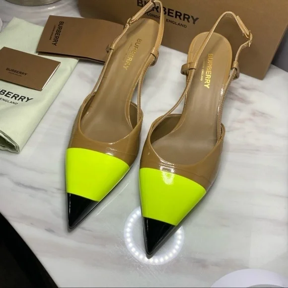 💯Auth.⭐️BURBERRY⭐️ Super Comfy!! Neon/Nude/Black Sling Back Heels NWT & OG Box! - Picture 4 of 15